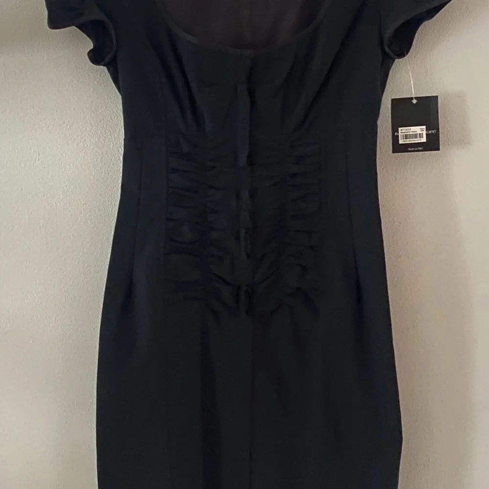 NWT Nanette Lepore Black Ruched Sheath Midi Dress size 0 made in NYC